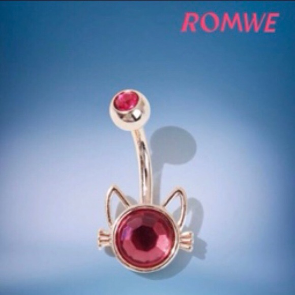 ROMWE Anime Cubic Zirconia Cat Head Decor Navel Belly Ring 14g NWT - Picture 3 of 5